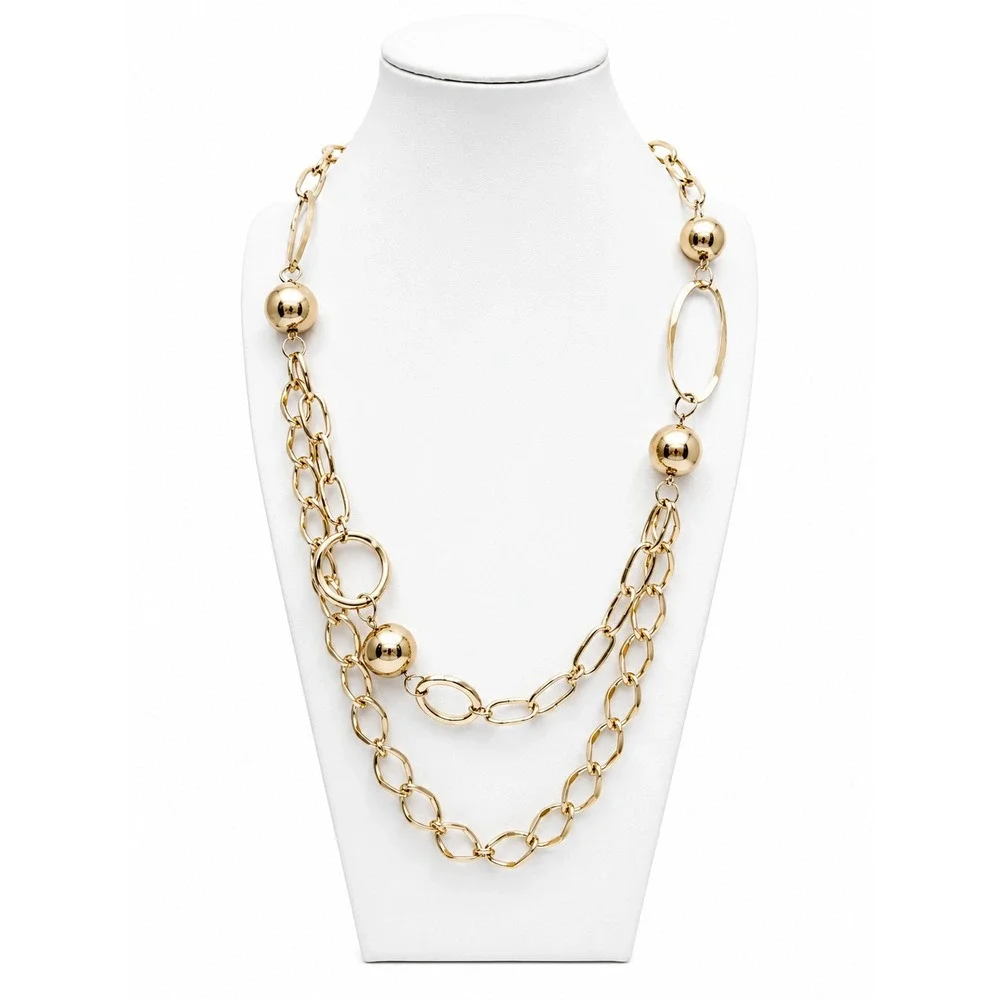 Vintage Gold Tone Asymmetrical Layered Chain Necklace – Mixed Links Statement